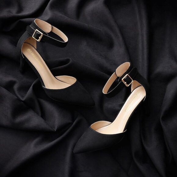 Dream Pairs Women's Black Suede Faux Suede pointed Toe Kitten Heels Pumps Shoes - Picture 4 of 7